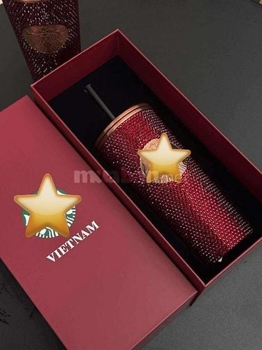 Ly giữ nhiệt đính đá Đỏ mới 100%