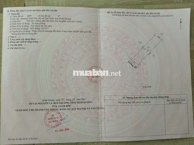 Bán 303mv đất vườn Vĩnh Tân TP HCM