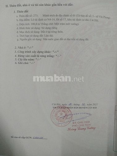 Bán đất phân lô khu tái định cư Cát Hải