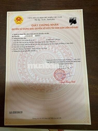 Mảnh đất 1380m2, có 300 thổ cư Phường Tân Khánh cần bán