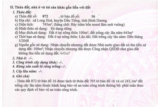 BÁN ĐẤU GIÁ TS VIB L4_LONG HOÀ, DẦU TIẾNG, BÌNH DƯƠNG, NAY LÀ TPHCM