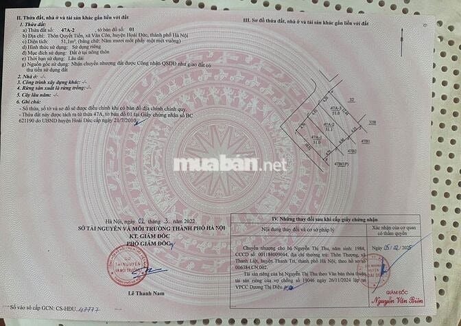 Bán đất tại Vân Côn, Hoài Đức, Hà Nội, 3,5 tỷ, 51 m2, giá tốt, uy tín