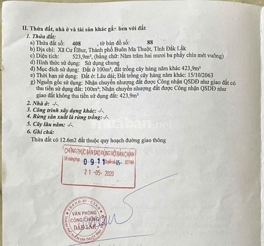 Bán đất thổ cư ngay bùng binh NH Kiên Long đường 10-3