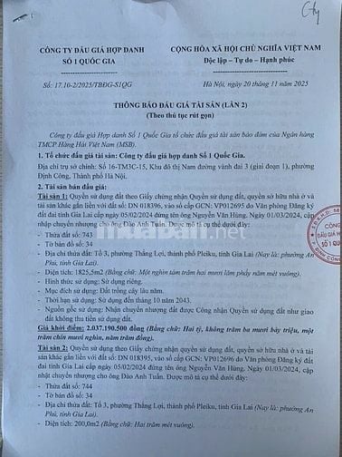 CÔNG TY ĐẤU GIÁ HỢP DANH SỐ 1 QUỐC GIA THÔNG BÁO BÁN ĐẤU GIÁ TÀI SẢN 