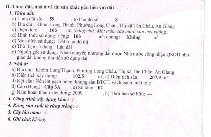 Bán 166m2 ODT tại P.Long Châu, TX.Tân Châu, T.An Giang