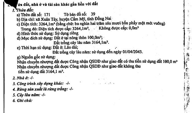 BÁN ĐẤU GÍA TS VIB L15_XÃ XUÂN TÂY, CẨM MỸ, ĐỒNG NAI