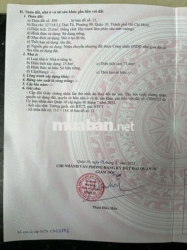 BÁN NHÀ 227/18 LÝ THÁI TỔ, QUẬN 10. DT:3.3X9M. 27 M2. GIÁ 5.8 TỶ TL