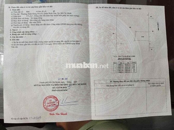 Bình Hưng Hoà B – thửa 514 – 371m²