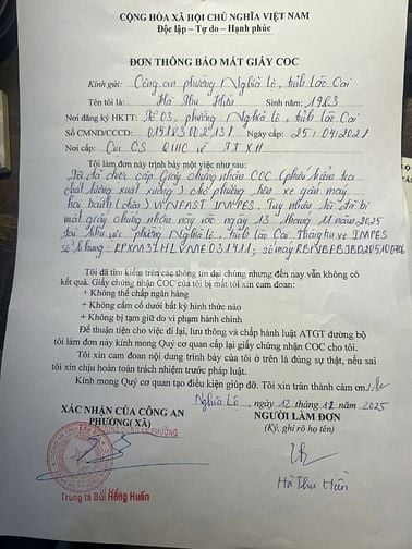 Tìm lại giấy chứng nhận COC bị mất