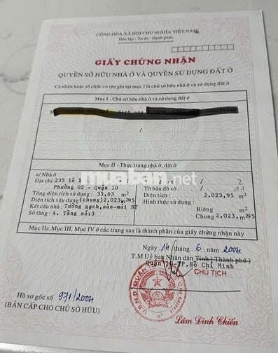 Bán nhà lầu 2 lô X chung cư Ngô Gia Tự Phường 2 Quận 10, giá 1,830tỷ