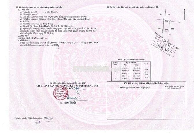 5x20 Đất thổ cư Đường Lê Thị Vui, xã Phước Hiệp, SHR, Giá 1 tỷ 050