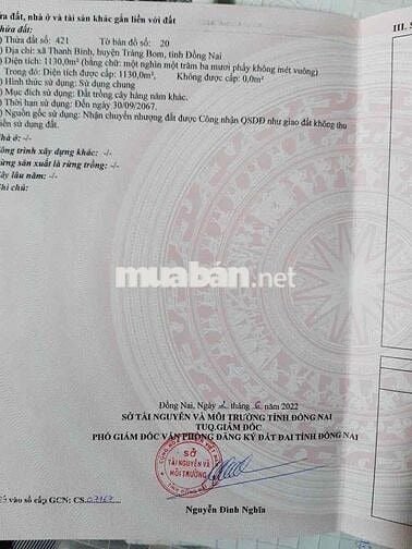 đất vườn tại thanh bình trảng bom