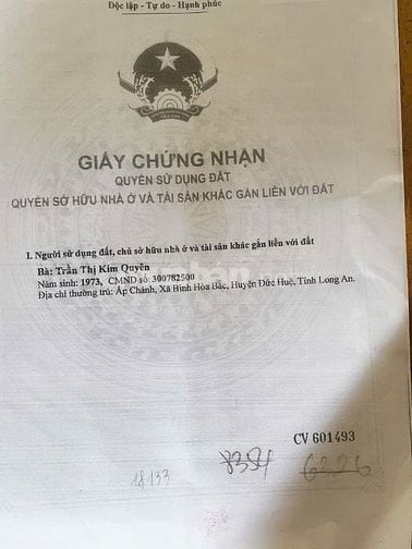 Cần bán gấp lô đất long an 108m vuông . Chính chủ .si thiện chú lh. 