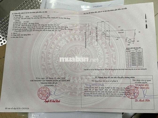 MẶT TIỀN ĐƯỜNG HAI BÀ TRƯNG DT 351,5m2 gần trung tâm y tế Dĩ An