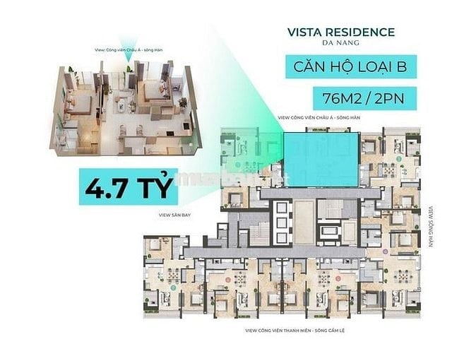 VISTA RESIDENCE 2PN - 4.7 TỶ - VIEW SÔNG HÀN & DN DOWNTOWN B.GIAO 2026