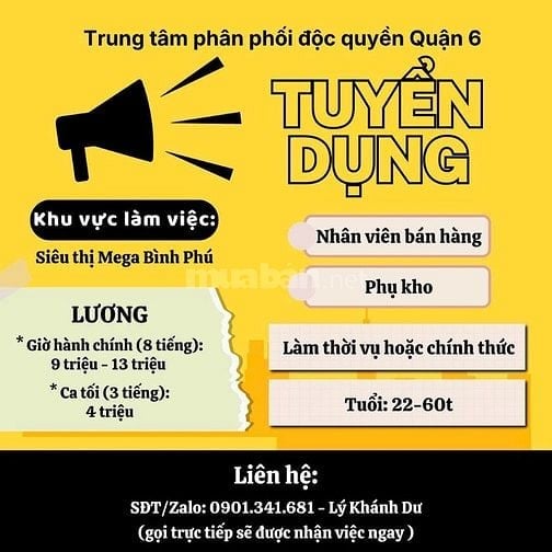 TUYỂN PHỤ KHO - BÁN HÀNG - TẠI QUẬN 6