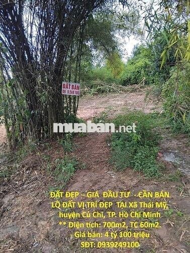 CẦN BÁN LÔ ĐẤT VỊ TRÍ ĐẸP  TẠI Xã Thái Mỹ,huyện Củ Chi,TP. Hồ Chí Minh