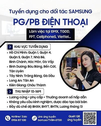 [BÌNH CHÁNH] Tuyển dụng PG/PB - Tư vấn bán hàng ĐTDĐ Samsung 