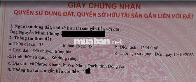 Đất nông nghiệp xã Phước Khánh, gần cao tốc Bến Lức - Long Thành