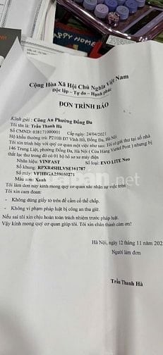 rơi giấy tờ tại thanh xuân hà nội