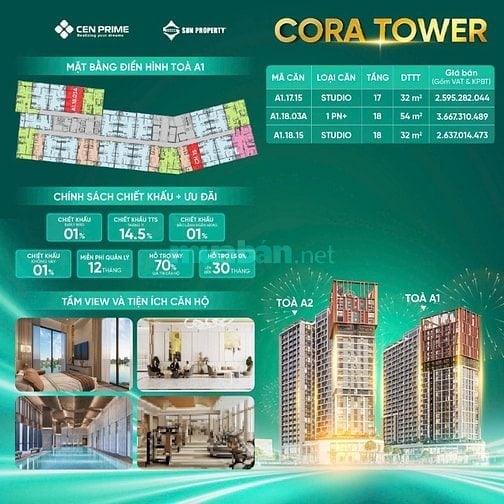 Căn Studio 32m² Cora Tower – Không gian xanh, tiện ích 5 sao 
