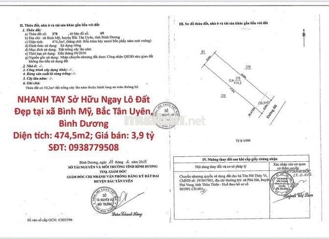 NHANH TAY Sở Hữu Ngay Lô Đất Đẹp tại xãBình Mỹ,Bắc Tân Uyên Bình Dương