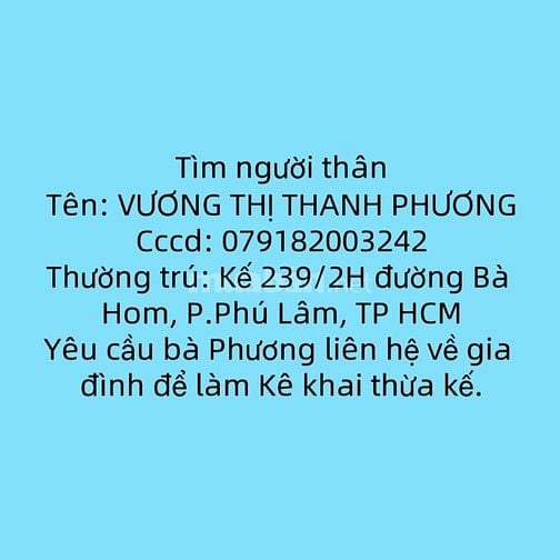 Thông Báo Tìm Người Thân Để Kê Khai Thừa Kế