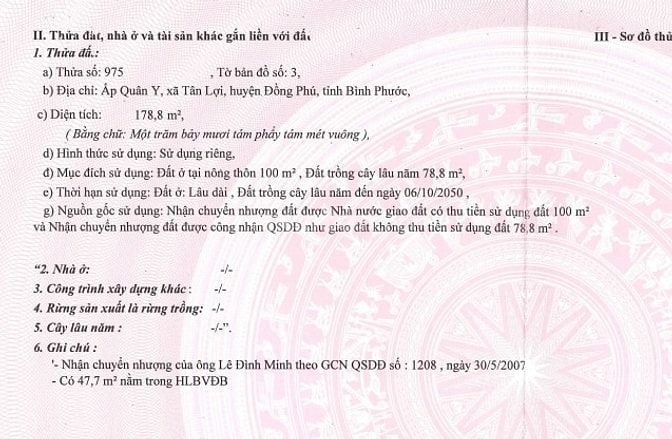 BÁN ĐẤU GIÁ TS MSB L2 - HUYỆN ĐỒNG PHÚ, BÌNH PHƯỚC (NAY LÀ ĐỒNG NAI)