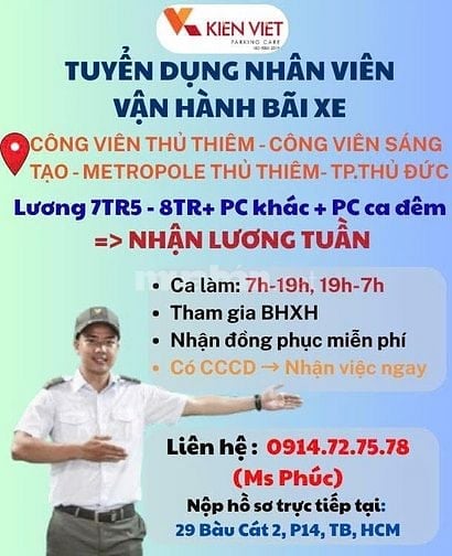 CÔNG TY KIẾN VIỆT ĐANG TUYỂN NHÂN VIÊN CƠ ĐỘNG VẬN HÀNH BÃI XE