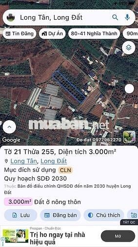 BÁN 3000M2 ĐẤT TRUNG TÂM XÃ LONG TÂN GIÁ 9TỶ, CƠ HỘI ĐẦU TƯ