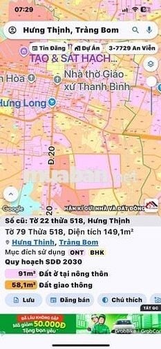 Đất nền sổ riêng thổ cư Hưng Thịnh 1t050 dt 149m2 kinh doanh buôn bán