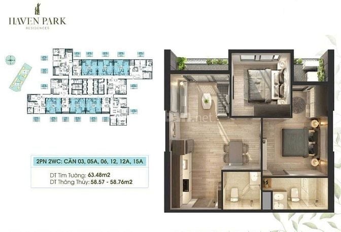 Chính chủ cần bán căn hộ 2PN, 2WC tại H2 Haven Park. Giá 4.390 tỷ