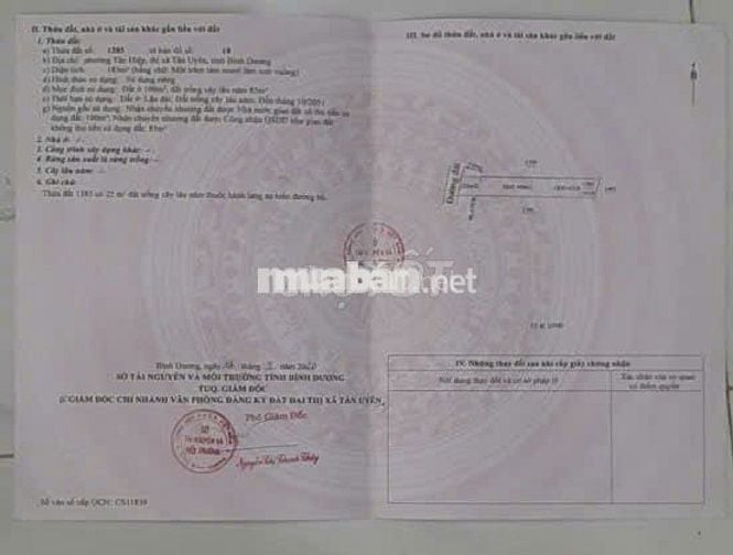 Chính chủ cần bán nhanh lô đất 185m2 ngay chợ Tân Hiệp - sổ hồng riêng