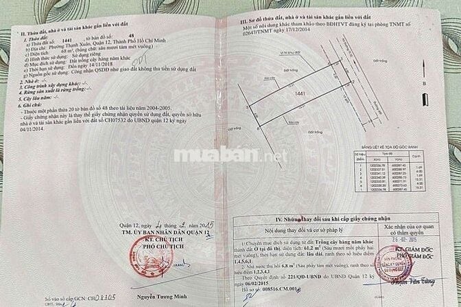 ĐẤT TX22, DT:68m2 THỔ CƯ, SỔ HỒNG RIÊNG, CHÍ 3.9 TỶ, ĐƯỜNG OTO THÔNG