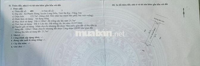 Bán đất thổ cư 125m2 Sổ hồng riêng ,xã Phước Hưng (long hải)