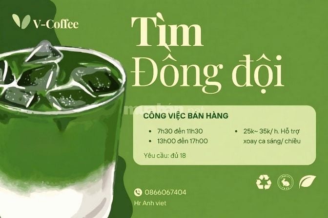 Cần 4 vị trí bán hàng tại quán