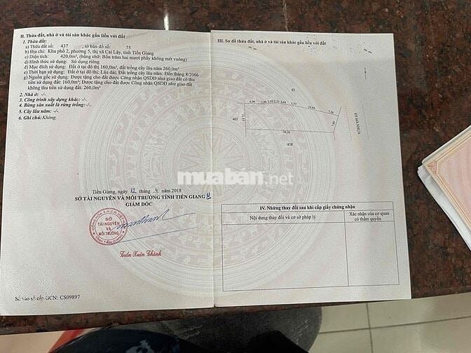 Mặt bằng kinh doanh,nhà ở, kho bãi 710m2 tại trung tâm Thị Xã Cai Lậy