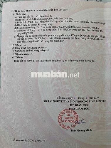 Mặt tiền 2388m2 quốc lộ 57 chợ lách Bến Tre