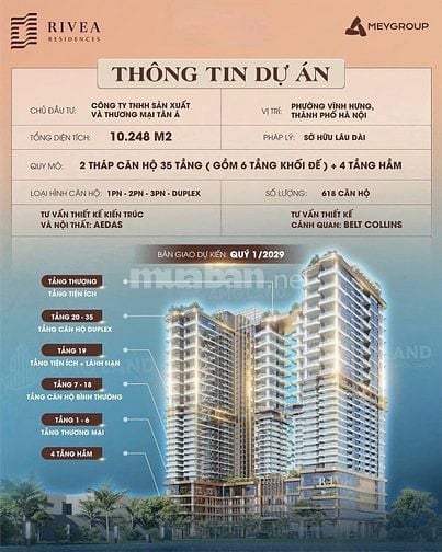 Bán căn hộ hạng sang Rivea Residences kề vành đai 2- Cận sông Hồng!