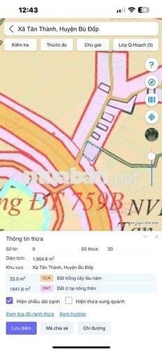 Bán đất 1.865m²  3.2 tỷ tại Xã Tân Thành Huyện Bù Đốp, Thổ cư 100m2