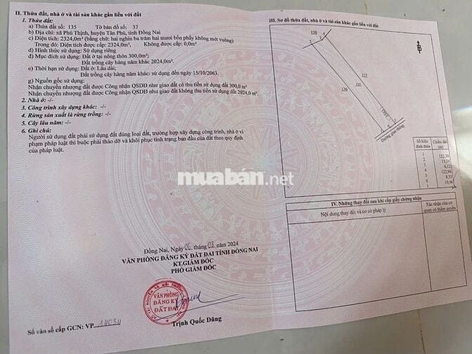 Bán đất tân phú đồng nai 2300m2 có 300 thổ cư