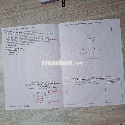 Đất sổ đỏ 400m2 (thổ cư 60m2), là vườn tiêu cũ, Krong Anna