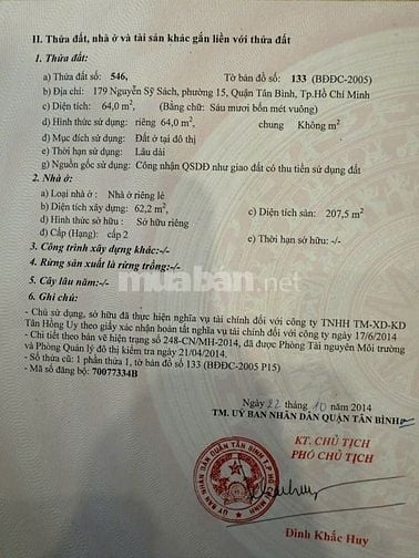 chính chủ, mặt tiền 179 Nguyễn Sỹ Sách, Tân Bình, 4x16m, 4 lầu 13,9 tỷ