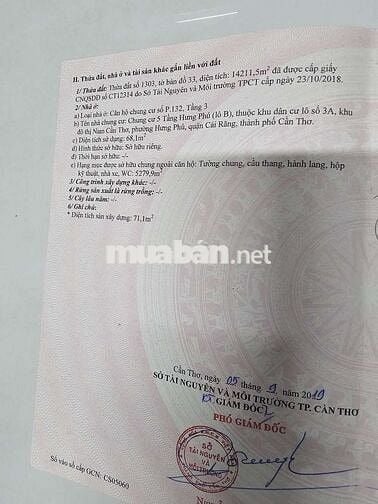 Bán căn hộ chung cư hưng phú. Cần thơ