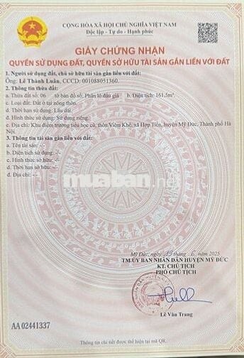 CHÍNH CHỦ BÁN ĐẤT SẴN SỔ GIÁ *** MỸ ĐỨC