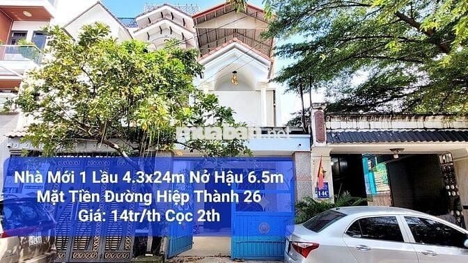 Nhà Mới Rộng Sân Đậu Ô Tô Mặt Tiền Hiệp Thành 26, Giá 14tr/th