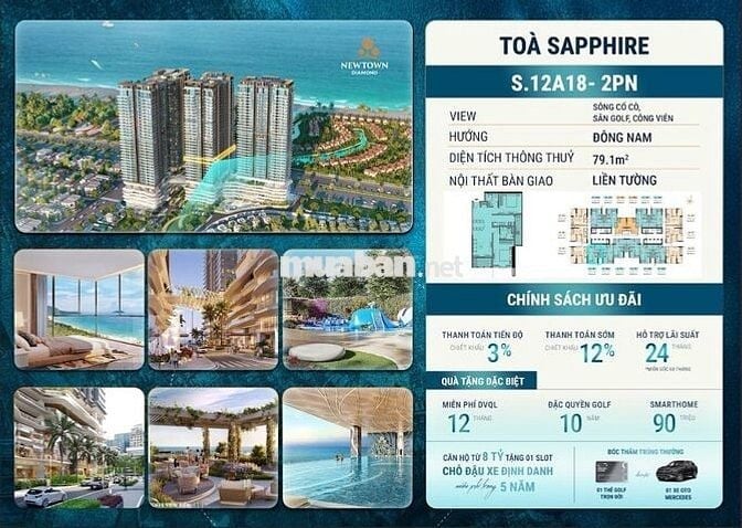 Chỉ từ 1tỷ6 vay sở hữu căn hộ trực diện biển NEWTOWN DIAMOND ĐÀ NẴNG