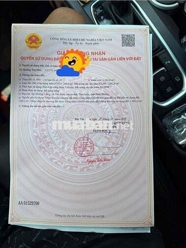 Bán lô đất 1.262,6 m² tại Bắc Tân Uyên – Có 200 m² thổ cư – Mặt tiền đ