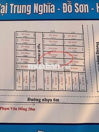 Đất 63m2 đường nghựa 6m Trung Nghĩa, Hợp Đức, Đồ Sơn 1,9 tỷ