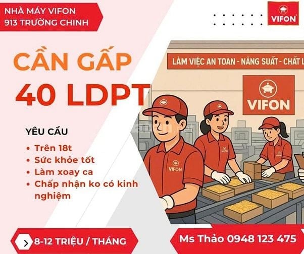 TUYỂN CÔNG NHÂN LĐPT– LÀM VIỆC TẠI NHÀ MÁY VIFON